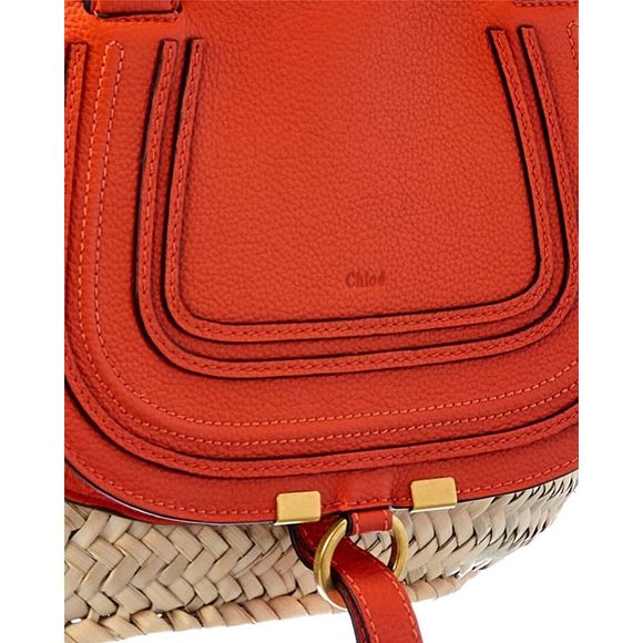 Chloe Marcie Medium Raffia & Leather Basket Tote, Orange - Picture 3 of 4